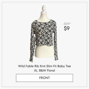 Wild Fable Rib Knit Slim Fit Baby Tee XL: B&W Floral